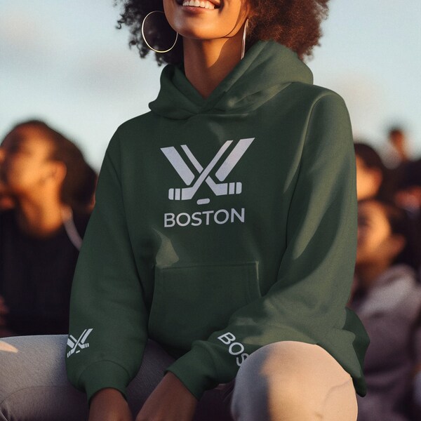 PWHL Boston Hoodie, Hockey Hoodie, Bos Hockey, Hockey Sweatshirt, Women Hockey - With design on the front and on the sleeves