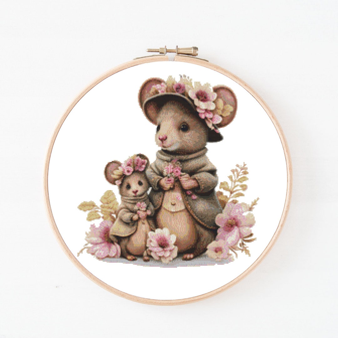 Mom and Baby Mouse Cross Stitch Pattern, Mice Digital Pattern, Counted