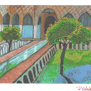 Courtyard Fine Art Print | 8x10&quot; Landscape Artwork | Spanish Oil Pastel
