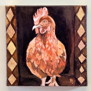 Original Hen Painting, 10x10 inch Artwork, Modern Chicken wall Art