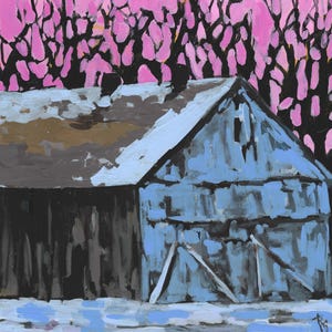 Original Painting of Barn, Modern Rustic Wall Art, 12x12” acrylic Artwork