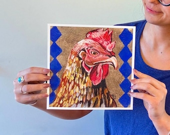 Gold Rooster Artwork |  Farm Bird Giclée Print | Kitchen Wall Decor