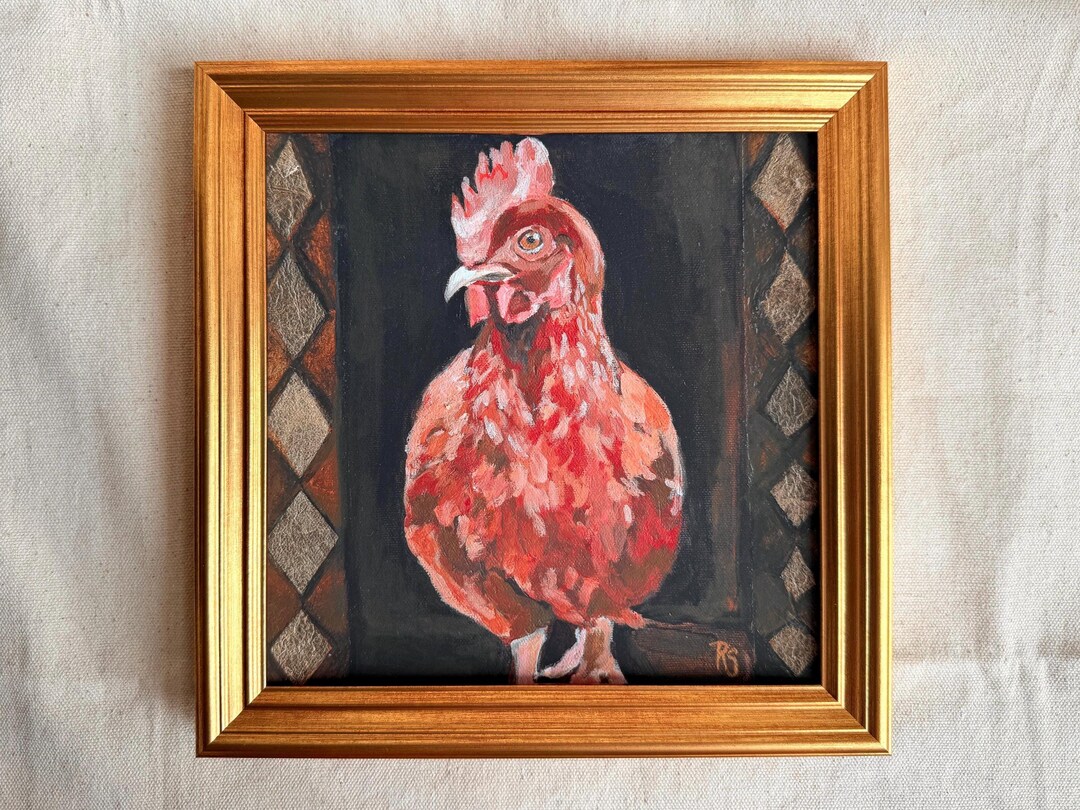 Harlequin Chicken Art Print, Farmhouse Hen Artwork, Rustic Chicken ...