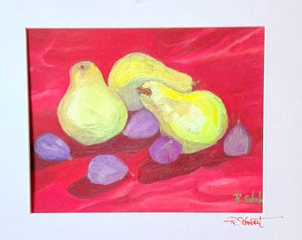 Fig and Pear Still Life Giclée Print, Kitchen Fruit Wall Art (11x14")