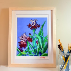 Framed Iris Flower Paintings | Natural Cottage Wall Art | Mid Century Modern Decor |  Nature in Bloom | 11x14” Framed Posters
