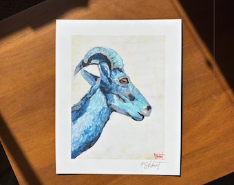 Blue Goat Giclée Print | Desert Wildlife Wall Art | Ram Illustration