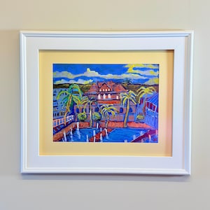 Original Key West Seaside Painting 16×20 • Tropical Beach Wall Art • Framed Oil Pastel Landscape