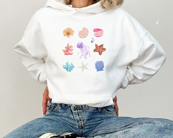 Muscheln Beachy Hoodie, Ozeantier Grafik Sweatshirt