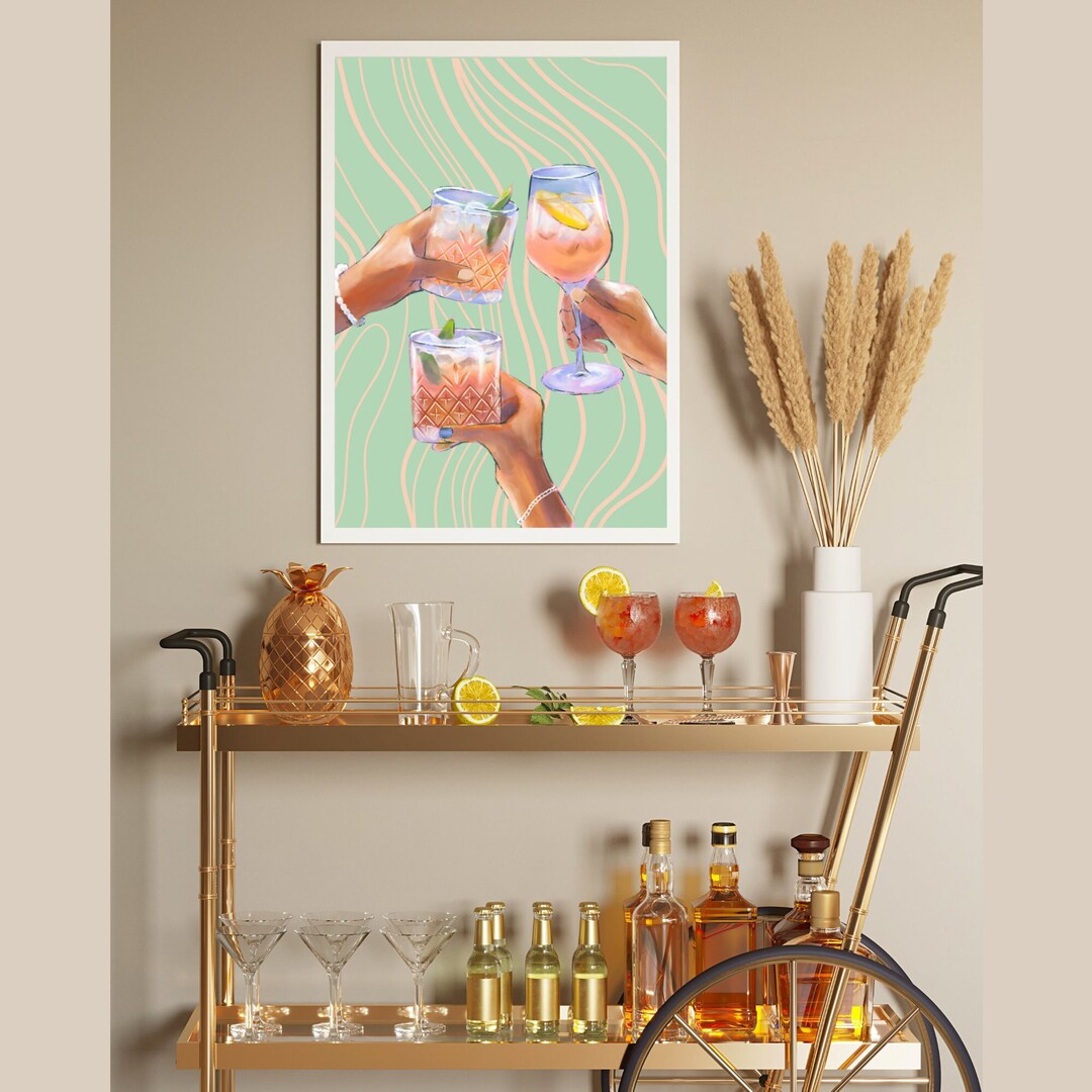 Sage Green Wall Art, Bar Cart Wall Art, Bar Cart Art Print, Digital ...