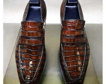 Handmade Men Alligators Leather Shoes, Men Crocodile Leather Shoe, moccasin shoe