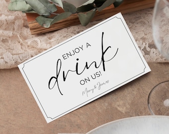 Minimal Wedding Drink Ticket, Modern Wedding Drink Ticket Template, Drink Tickets for Wedding, Drink Tickets Editable Template, Voucher