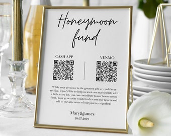 Placa de código QR para fundo de lua de mel, placa de código QR Venmo, placa de casamento minimalista, placa de casamento moderna com código QR