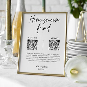 Honeymoon Fund QR Code Sign, Venmo QR Code Sign, Minimal Wedding Sign, QR Code Modern Wedding Sign