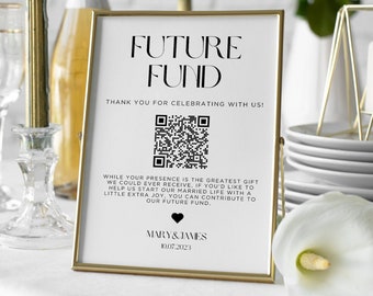 Future Fund QR Code Sign, Wedding Honeymoon Fund Sign, Venmo QR Code Modern Wedding Sign, Editable Digital Download