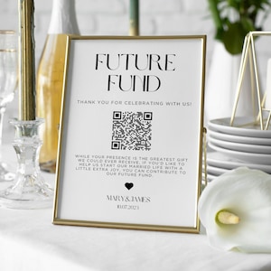 Future Fund QR-Code-Schild, Hochzeit Flitterwochen Fund-Schild, Venmo QR-Code Modernes Hochzeitsschild, bearbeitbarer digitaler Download