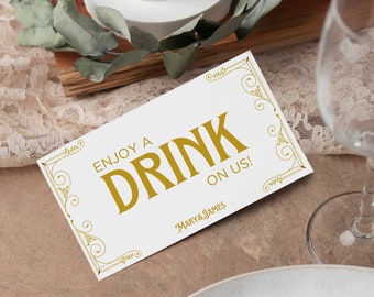 Cupón para bebida de boda minimalista, cupón para bebida de boda Art Nouveau, boletos para bebida de boda, cupón