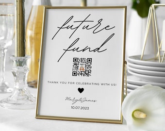 Future Fund QR Code Sign,Wedding Honeymoon Fund Sign, Venmo QR Code Modern Wedding Sign, Modern Wedding, Editable Digital Download