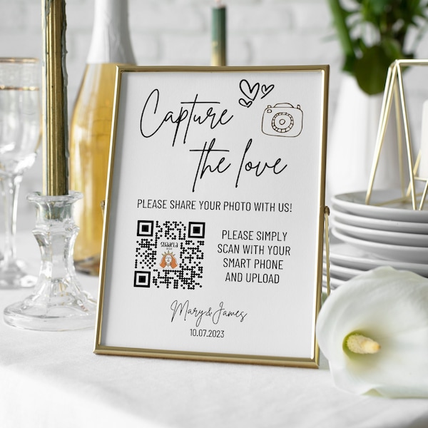 Capture The Love QR Code Sign, Share The Love QR Code Sign, QR Code Sign for Wedding, Wedding Photo Sign