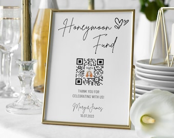 Honeymoon Fund QR Code Sign, Wedding Honeymoon Fund Sign, QR Code Modern Wedding Sign, Minimalist Wedding Signs