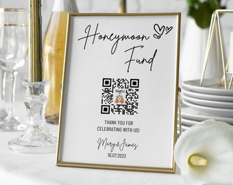 Cartello con codice QR per fondo luna di miele, cartello con fondo luna di miele per matrimonio, cartello moderno con codice QR per matrimonio, cartello minimalista per matrimonio