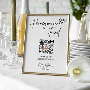 Honeymoon Fund QR Code Sign, Wedding Honeymoon Fund Sign, QR Code Modern Wedding Sign, Minimalist Wedding Signs