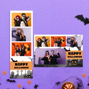 Halloween-Fotoautomaten-Karte, Gruselige Fotoautomaten-Vorlage, Kürbis-Fotostreifen-Vorlage, Happy Halloween-Fotoautomaten-Vorlage