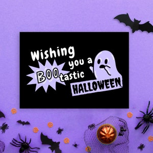 Boo-tastique carte de voeux d&#39;Halloween, carte de voeux d&#39;Halloween, carte d&#39;Halloween drôle, Halloween effrayant Boo