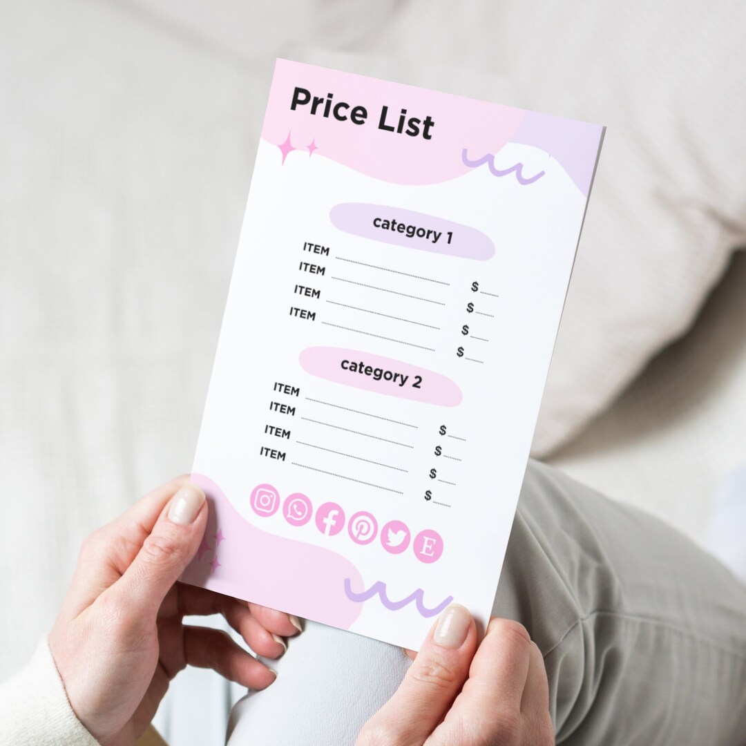 Small Business Price List Template Editable Price List - Etsy