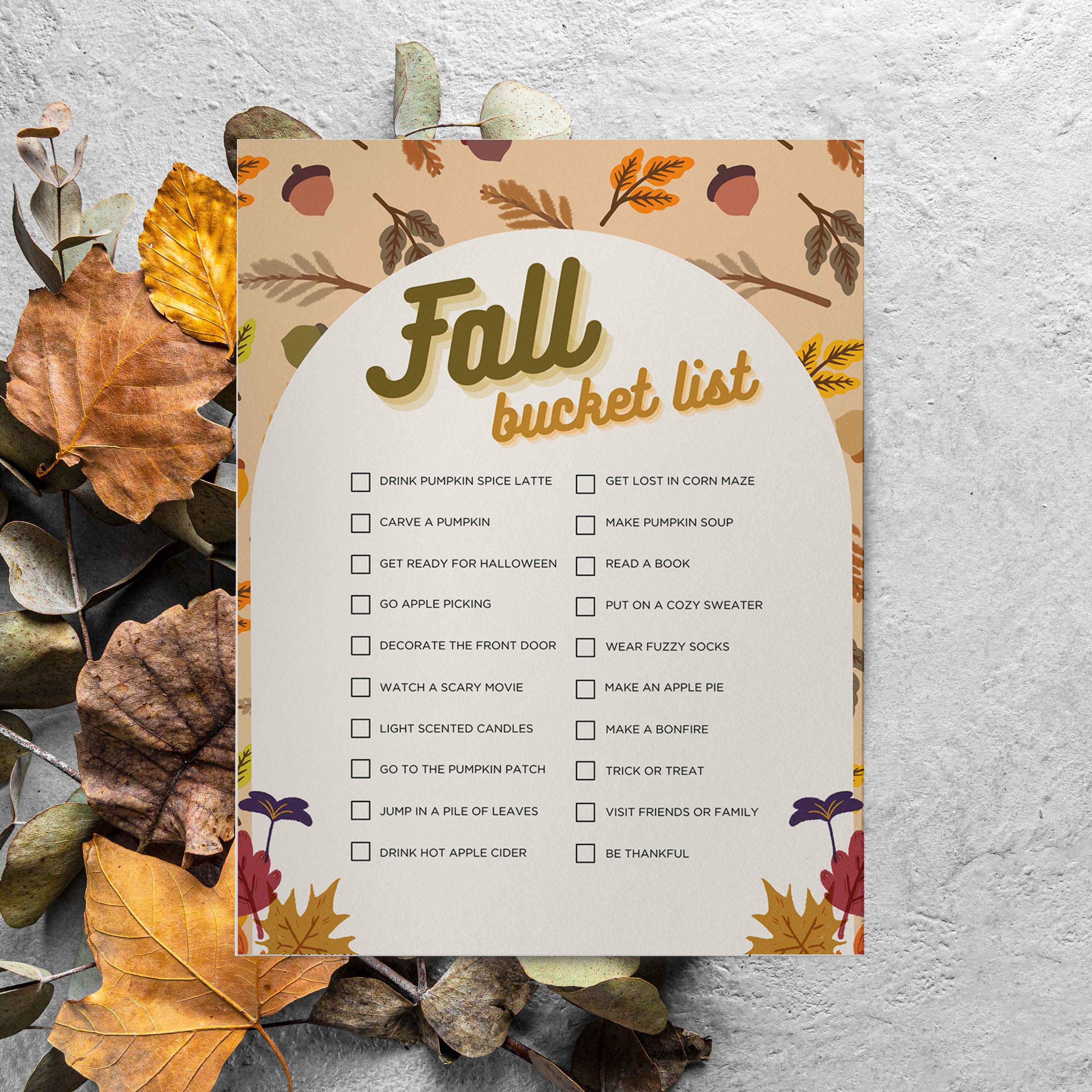 Printable Fall Bucket List, Instant Download Printable PDF Autumn ...
