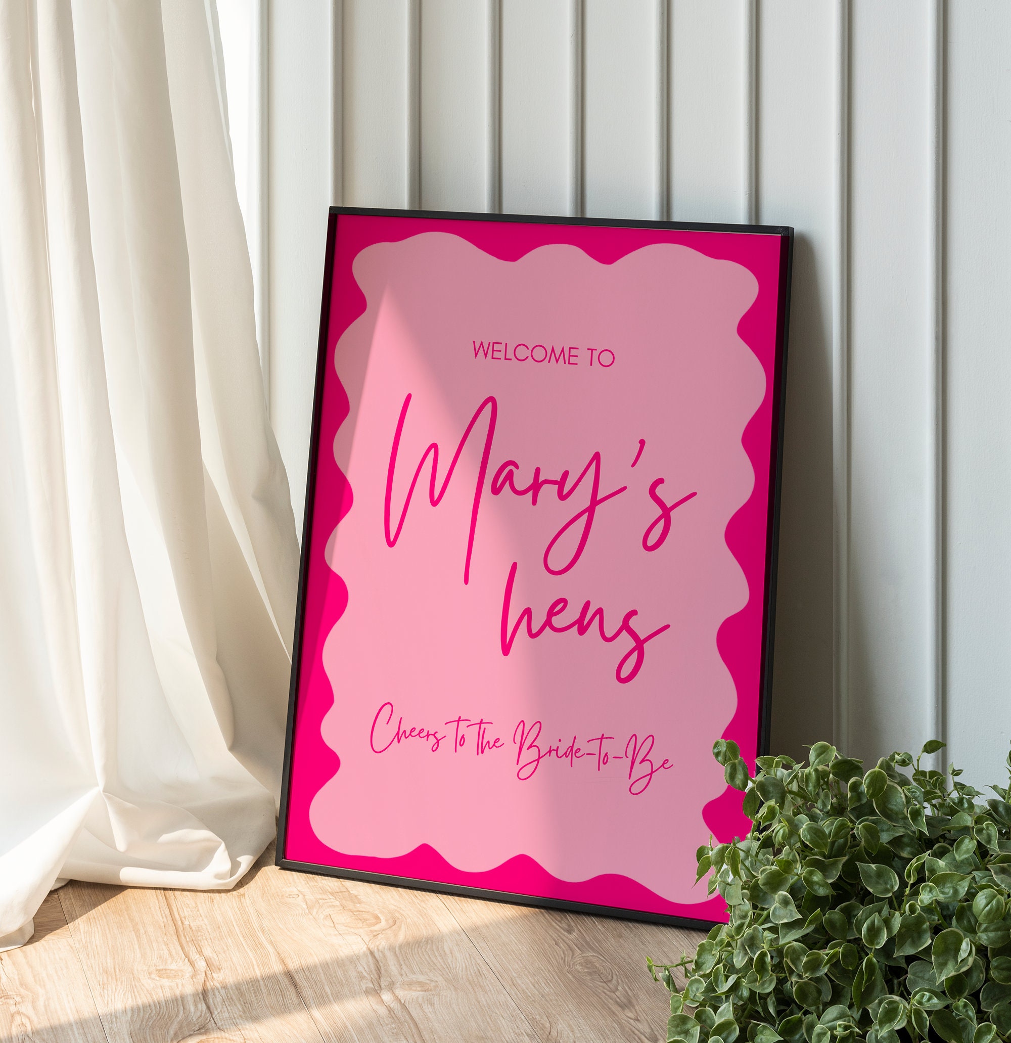 Wavy Border Hen Welcome Sign Pink Wavy Bridal Shower/hens Welcome Sign ...
