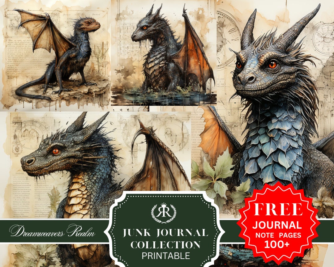 Dragon Junk Journal Kit Vintage Journal Papers Dragon Fantasy Junk