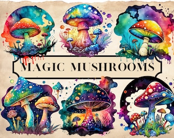 Mystical Mushroom Clipart Bundle Junk Journal Watercolor Mushrooms SVG PNG Ai | Psychedelic Art  Stars, Planets, and Dreamy Elements  fungi