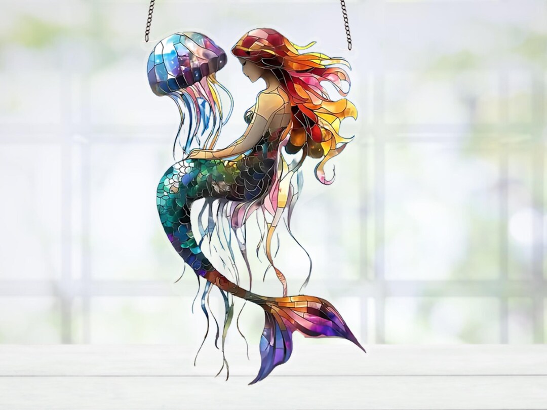Mermaid Sun Catcher | Stained Glass Effect Acrylic Window Hanging ...