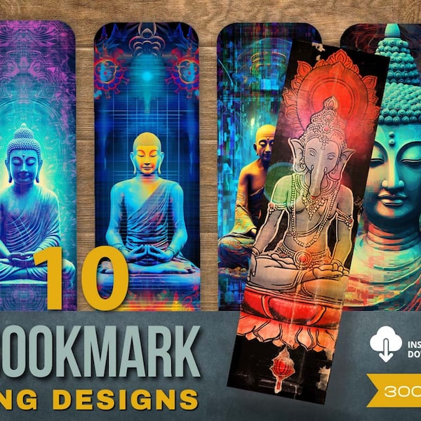 Printable Zen Buddha & Yoga Bookmarks - Om Namaste Digital Art, JPG PNG Collection, Sublimation Print, Gift for Readers