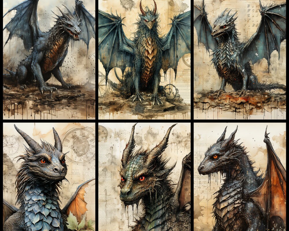 Dragon Junk Journal Kit Vintage Journal Papers Dragon Fantasy Etsy