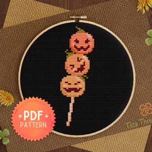 Halloween Pumpkin Dango Cross Stitch PDF Pattern, Japanese Candy Cross Stitch for Decoration - Instant Download -