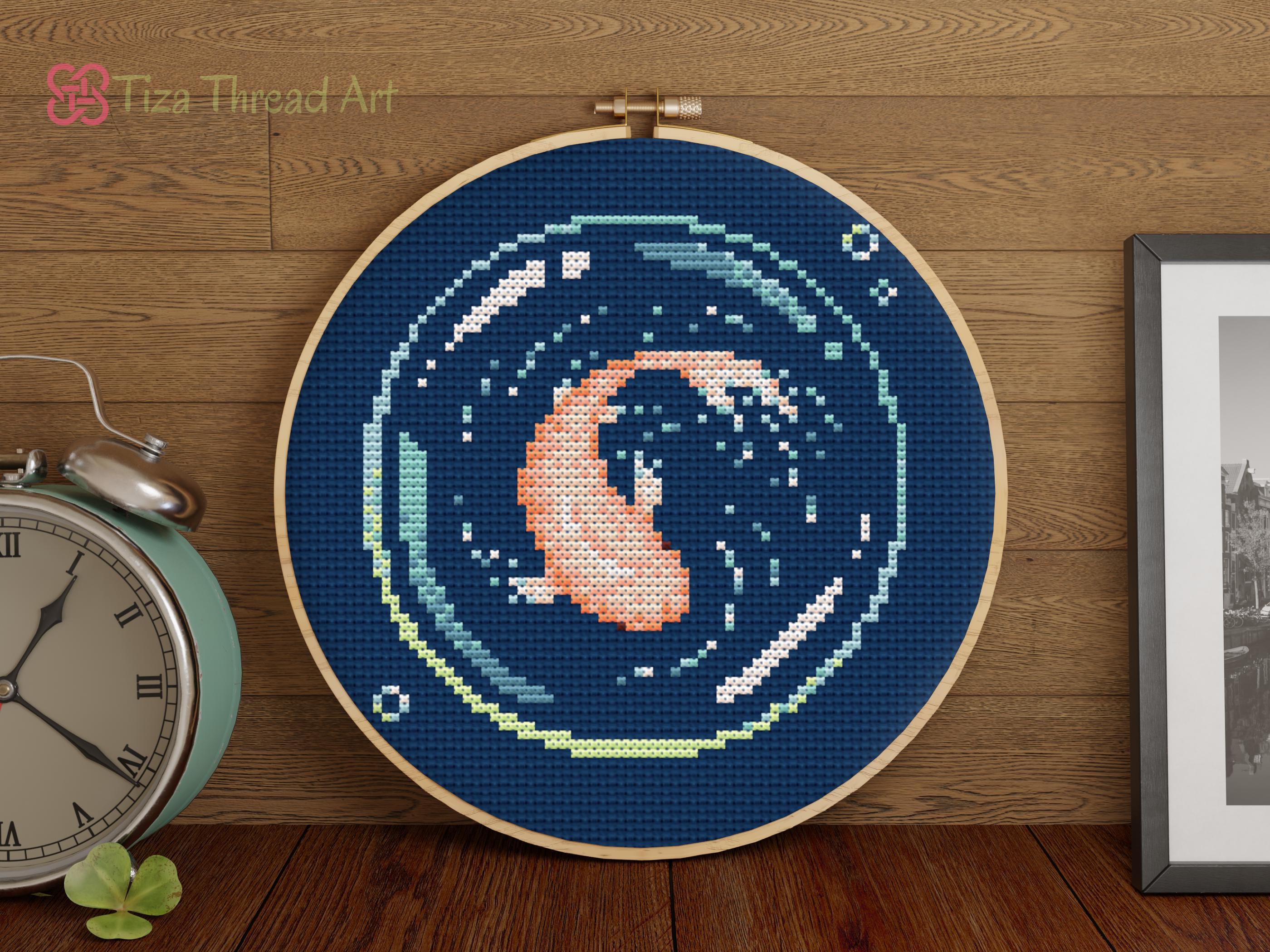 Orange Koi Fish Cross Stitch PDF Pattern, Japanese Koi Carp and