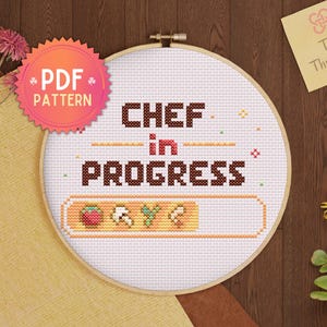 PDF cross stitch pattern of a chef loading food, food preparation, embroidery for a gift or kitchen decoration - instant download -