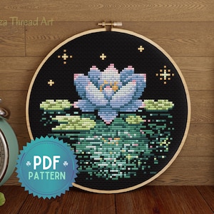 Cross stitch Pattern PDF lotus flower on water, watercolor flower DIY cross stitch ornament for decoration or gift -instant download-