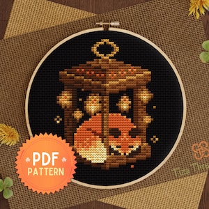 Fuchs-Kreuzstichmuster (PDF), Herbstlampen-Kreuzstich, Herbstlaternen-Dekoration, Fuchs-Ornament – Sofort-Download –
