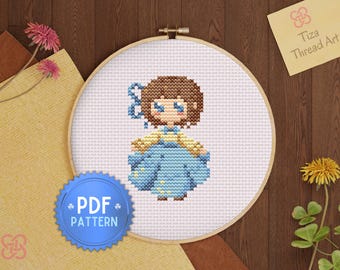 PDF-Kreuzstichvorlage für eine niedliche kleine Puppe | Kinderstickerei für Babys und Mädchen | Sofort-Download