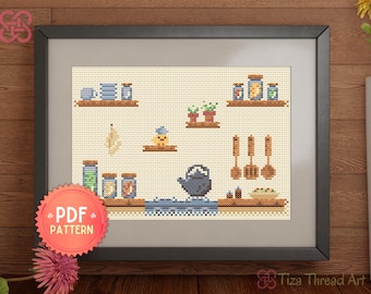Pixel-Art-Küchenkreuzstichmuster (PDF), Küchenmuster, Kreuzstich für Kinder, Küchendekoration – sofortiger Download –