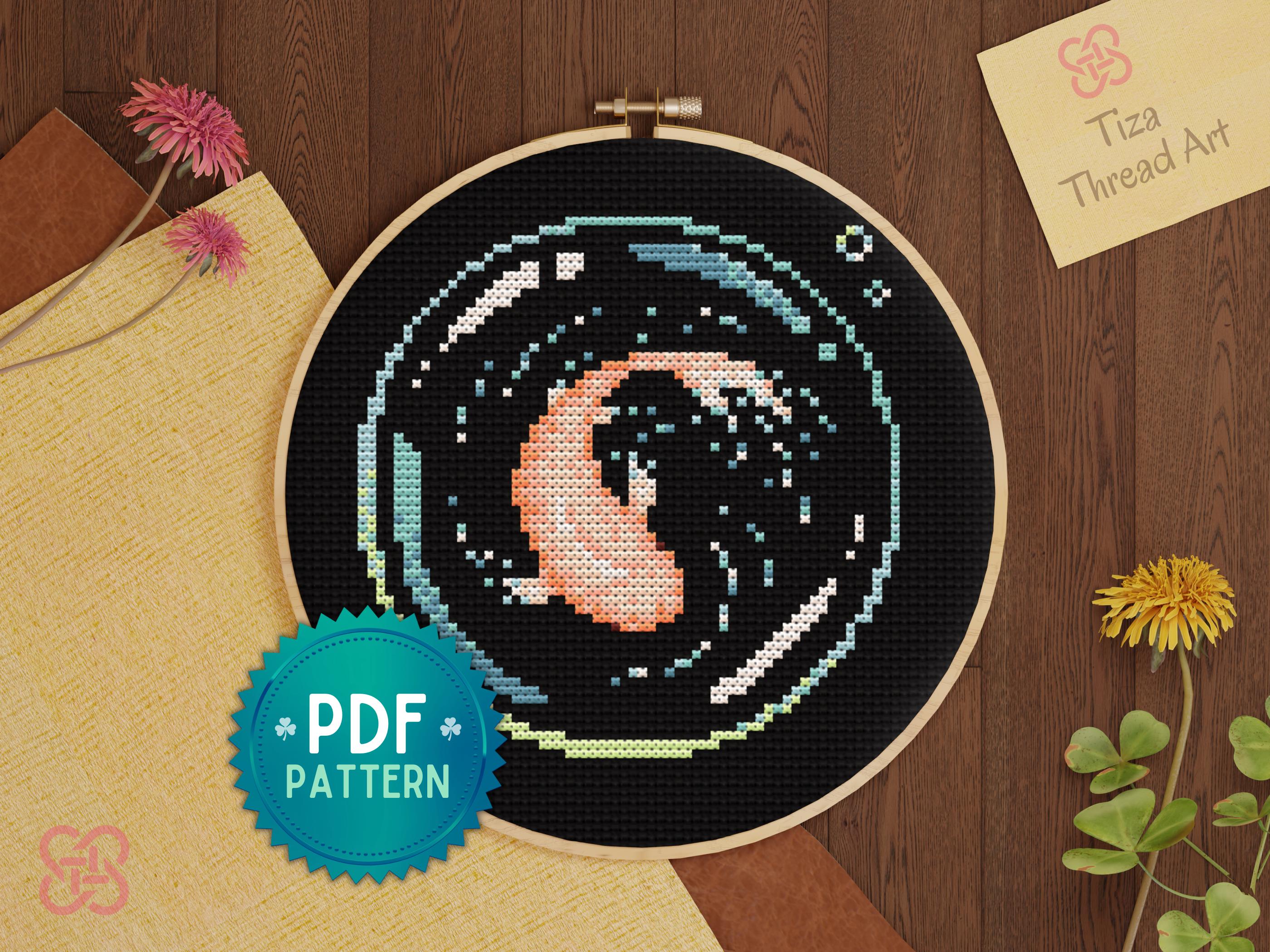 Orange Koi Fish Cross Stitch PDF Pattern, Japanese Koi Carp and