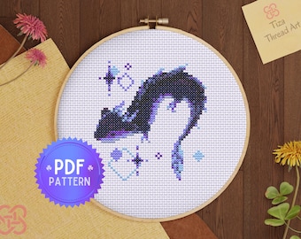 Niedliches Mini-Kreuzstichmuster mit Drachenmotiv, 50 x 50 cm, himmlischer kosmischer Drache, kleine und einfache Drachen-Stickvorlage (PDF), sofortiger Download