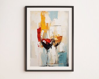 Abstract Wine Glasses Art Print | Modern Wine Lover Decor (Digital Download)