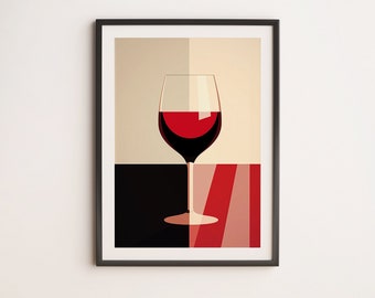 Red Wine Glass Abstract Art Print | Minimalist Bar Decor (Digital Download)