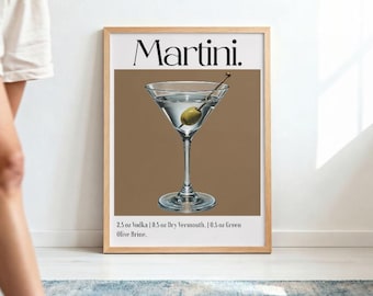 Martini Cocktail Poster wooden frame | Vintage bar art print
