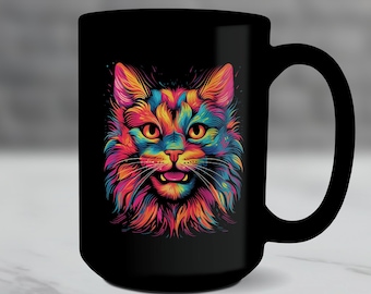 Neon Cat Mug: Vibrant Graphic, Gift for Cat Lovers