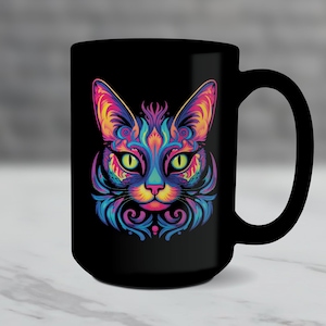Large Neon Siamese Cat Mug, Gift for Siamese Cat Lovers, Cat Parents, and Cat Sitters