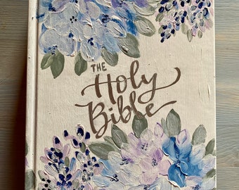 Hydrangea Floral Hand Painted Bible